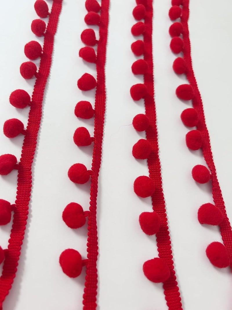 Autupy 10 Yards 16mm Wide Red Pom Pom Ball Fringe Trim Sewing Fringe Fabric Trim Ribbon for DIY Crafts Sewing - Image 1